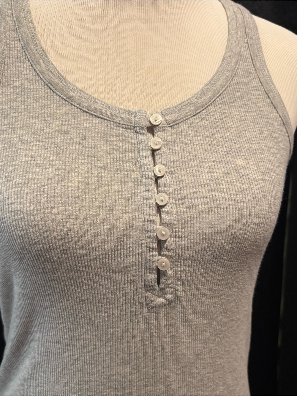 Classic Ribbed Henley Tank Top - Light Gray - Picture 2 of 3